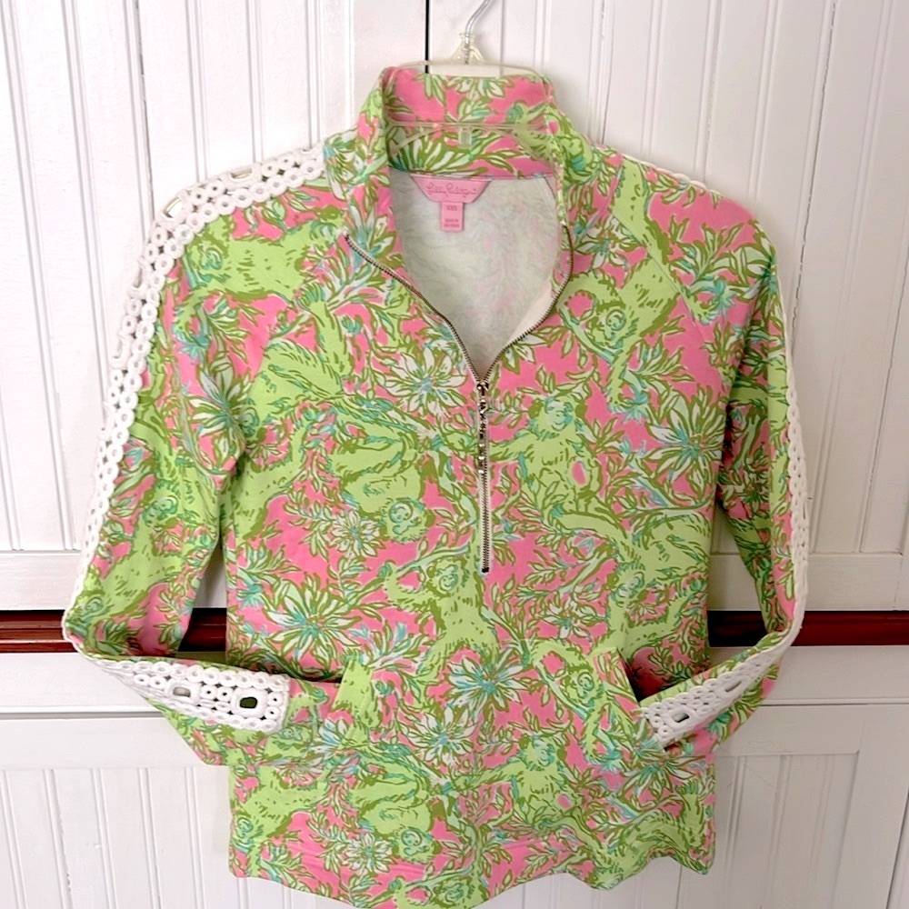 Lily Pulitzer Top 3/4 Zip with Lace detail